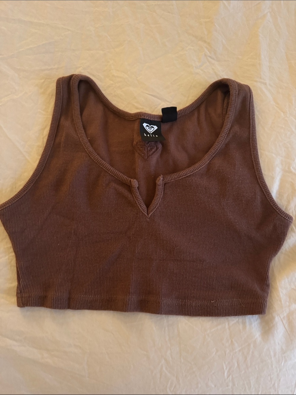 Roxy x Kelia Brown Ribbed Notch Crop Tank